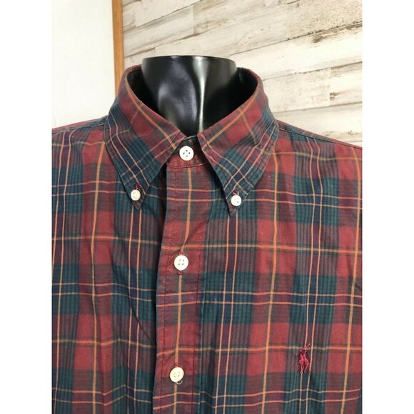 Ralph Lauren Polo Men's Burgundy Plaid 100% Cotton Button Down Shirt XL - Picture 2 of 5